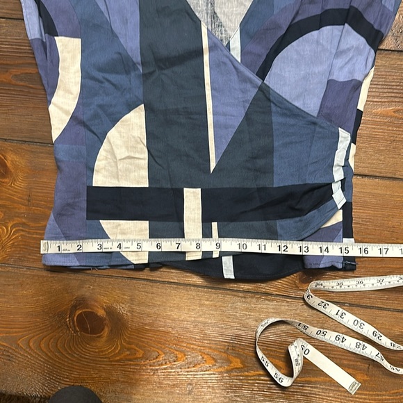 Zara Linen Blend Geometric Printed Blue Top Blouse M - Picture 8 of 8